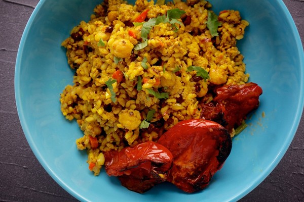 Golden chickpea and curried lamb pilaf