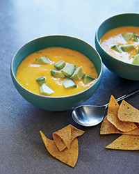 Golden gazpacho with avocado