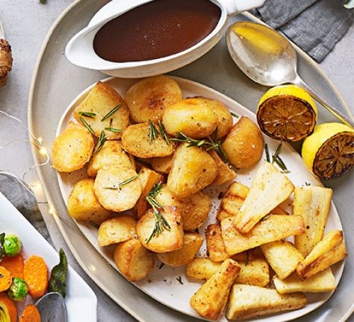 Golden goose fat potatoes and parsnips