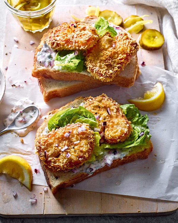 Golden halloumi and tartare sauce sarnies 