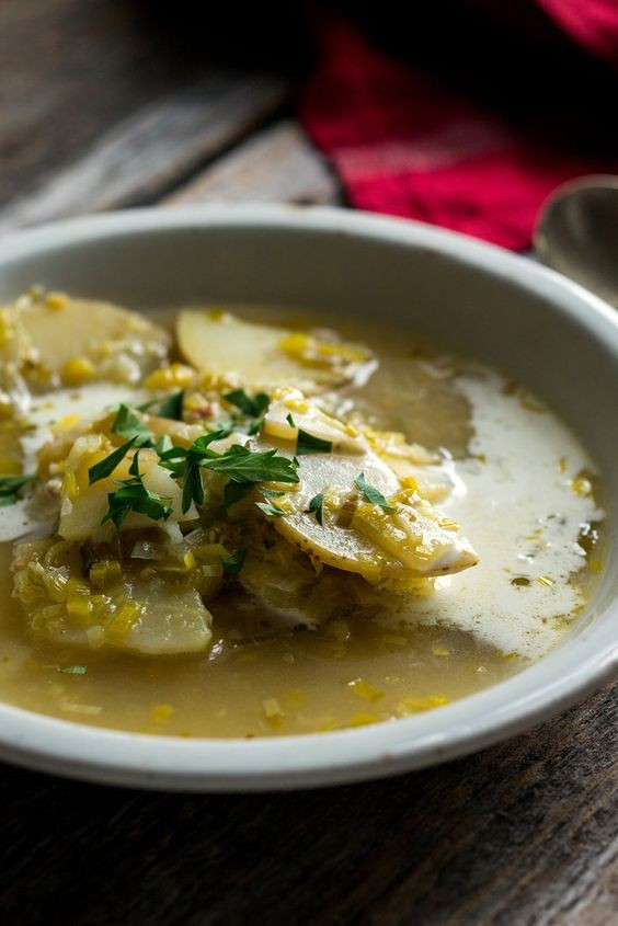 Golden leek and potato soup