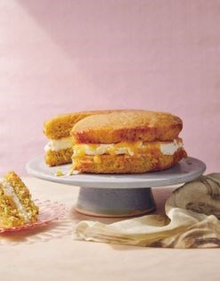 Golden lemon drizzle cake with poppy seeds
