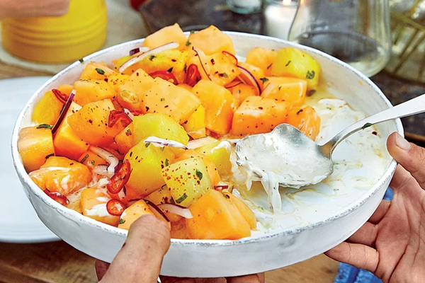 Golden melon salad with lemony yogurt and chiles