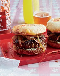 Golden onion cheeseburgers with caper mayonnaise