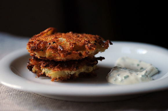 Golden panko latkes with sour cream and chives