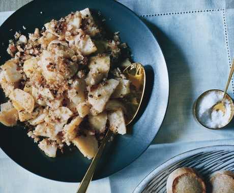 Golden potatoes with caper brown-butter crumbs