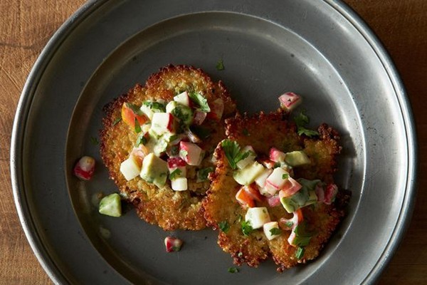 Golden quinoa cakes with salsa fresca
