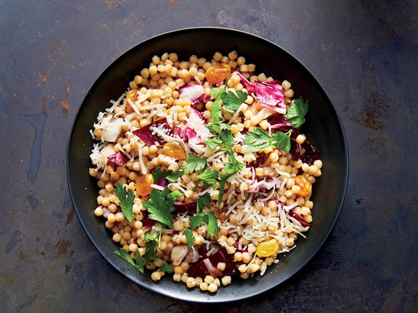 Golden raisin-charred radicchio couscous