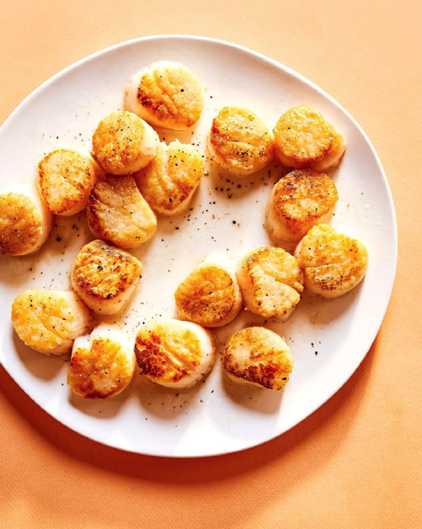 Golden seared scallops
