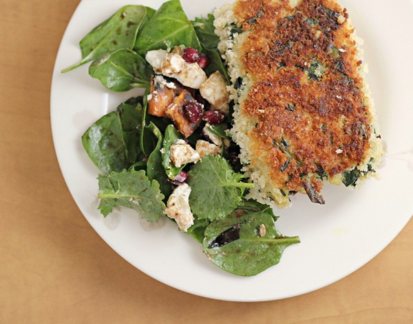 Golden semolina quinoa collards cakes