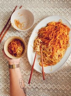 Golden shrimp roe noodles