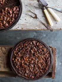 Golden syrup and chocolate pecan pies