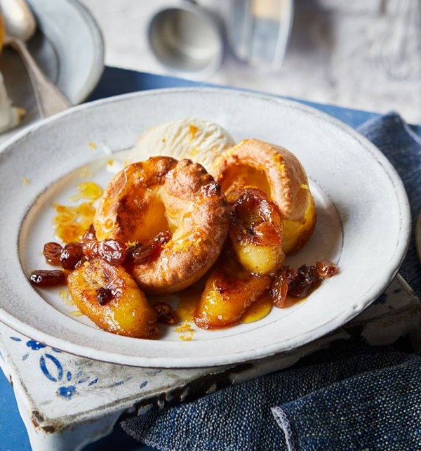 Golden syrup Yorkshires with caramelised bananas