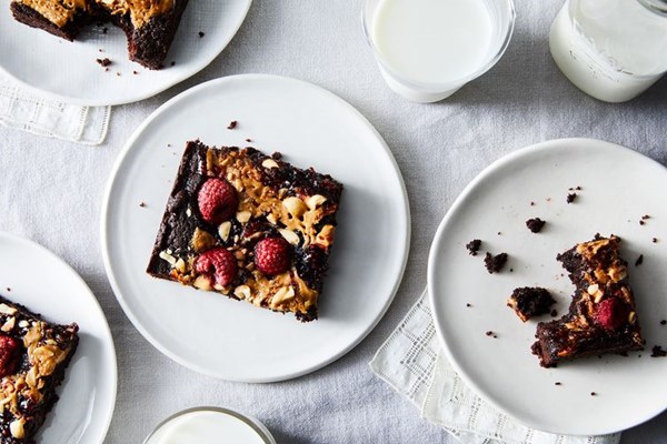 Gooey PBJ brownies