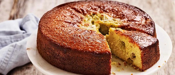 Gooseberry and almond cake with elderflower drizzle