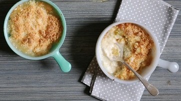 Gooseberry coconut crumbles with coconut custard