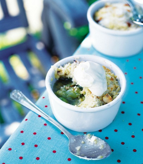 Gooseberry, lemon and macadamia nut crumbles