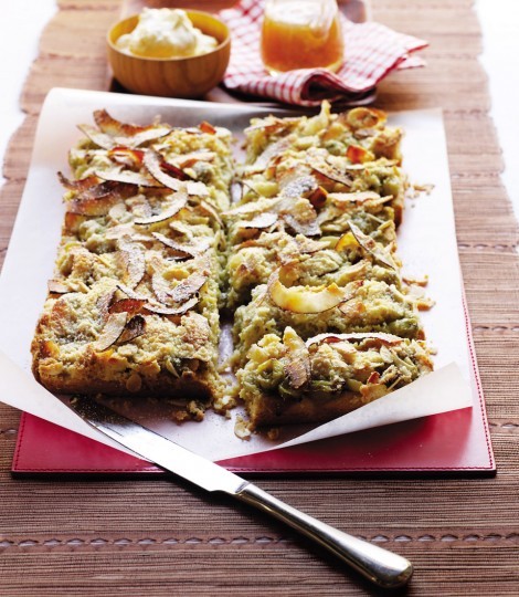 Gooseberry streusel cake with elderflower syrup