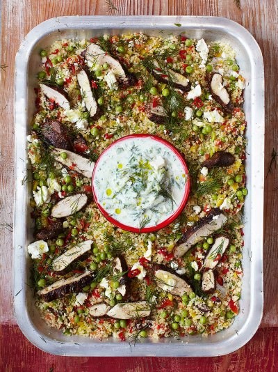 Gorgeous Greek chicken, herby vegetable couscous & tzatziki 