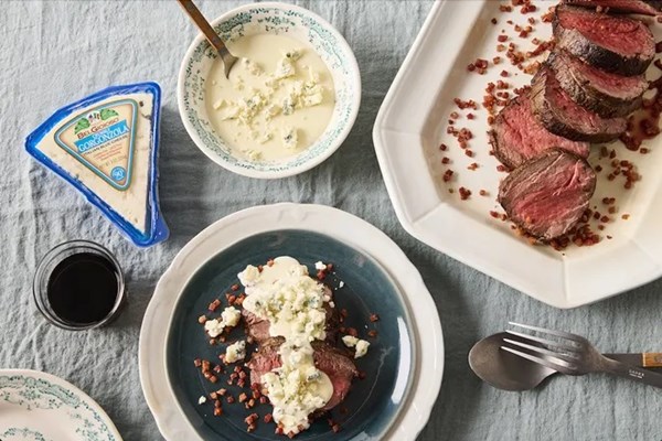 Gorgonzola cream sauce over beef tenderloin