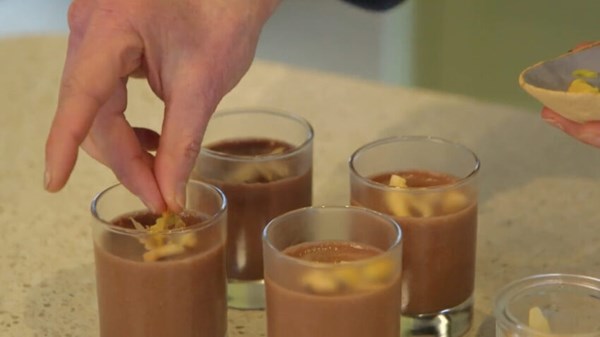 Gorse chocolate mousse with coconut & gorse flowers