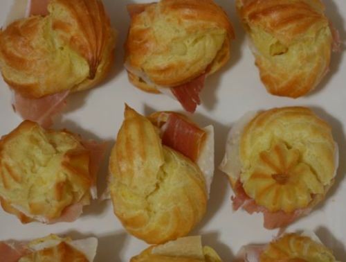 Gougères with prosciutto and shaved Parmesan