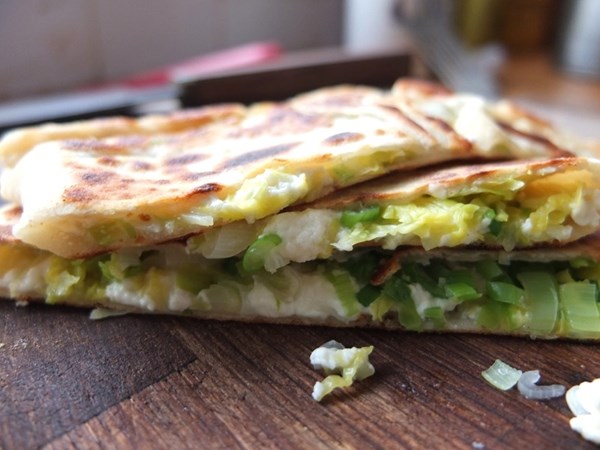 Gözleme with Brussels sprouts and white cheese