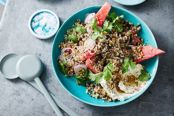 Grain and seed salad with labneh
