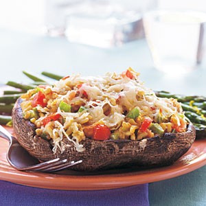 Grain and vegetable-stuffed portobello mushrooms