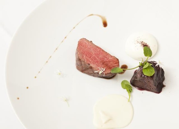 Grain-fed beef fillet with olive oil sabayon and red wine sauce