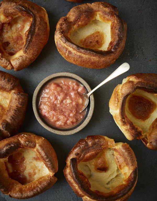 Grandad Norman’s authentic Yorkshire puddings with Wakefield rhubarb and onion sauce [Simon Greenwood-Haigh]