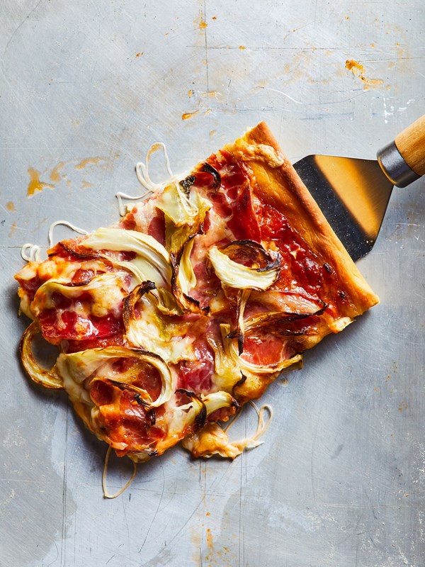 Grandma-style pizza with capocollo and fennel