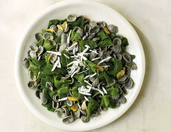 Grano arso orecchiette with zucchini leaves