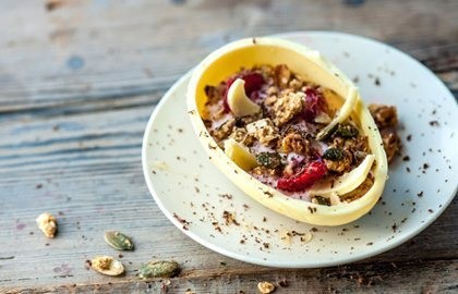 Granola in a chocolate bowl