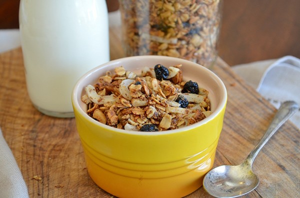 Granola with blueberries, coconut and walnuts