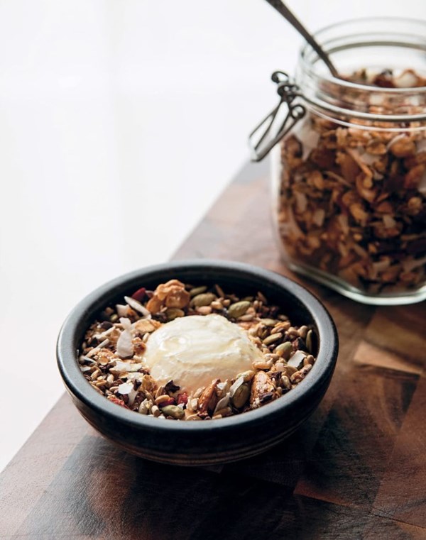 Granola with honey and cocoa nibs