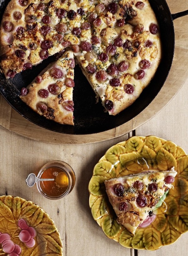 Grape and blue cheese schiacciata
