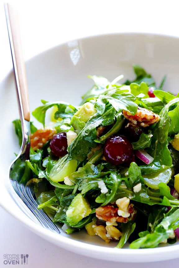 Grape, avocado and arugula salad