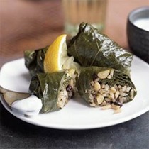 Grape leaves stuffed with rice, currants, and herbs