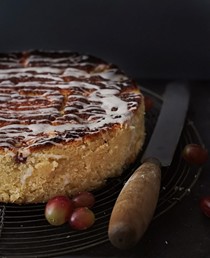 Grape tea cake with vanilla bean glaze