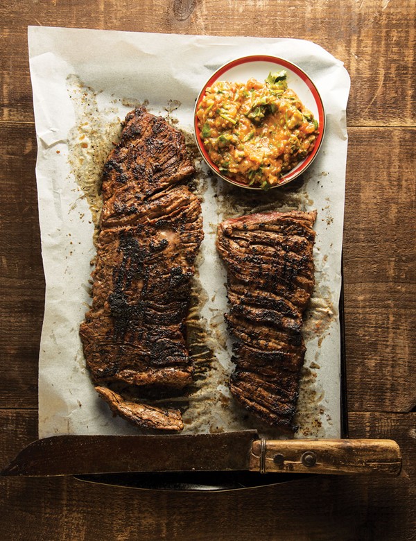 Grapefruit and habanero skirt steak with grilled tomato salsa