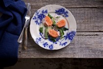 Grapefruit and spice-cured salmon salad with fresh whey