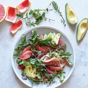 Grapefruit, avocado, and prosciutto breakfast salad