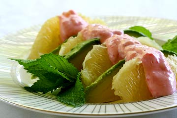 Grapefruit avocado salad with plum mayo dressing