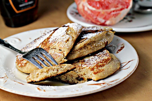 Grapefruit cardamom polenta pancakes