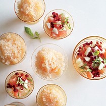 Grapefruit granita with pear-and-pom relish