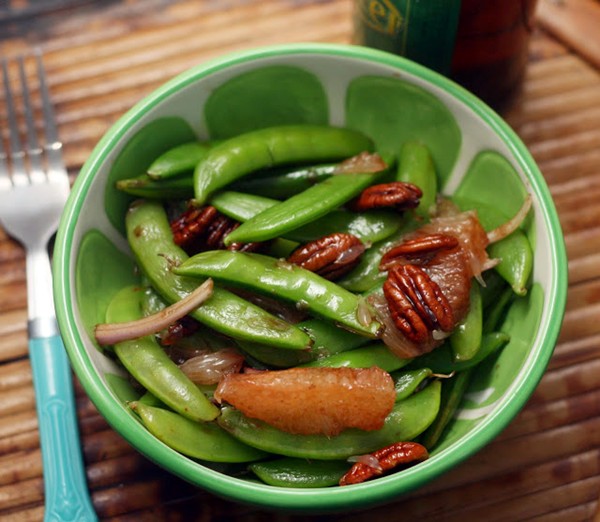 Grapefruit snap pea salad with a honeyed thyme-balsamic dressing