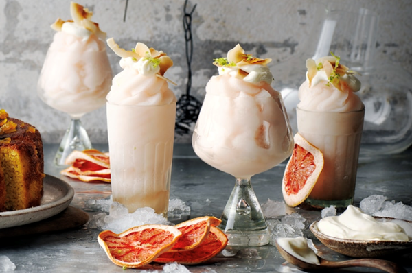 Grapefruit sorbet with coconut yoghurt cream