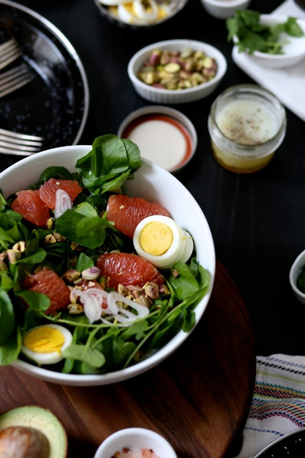 Grapefruit watercress avocado salad