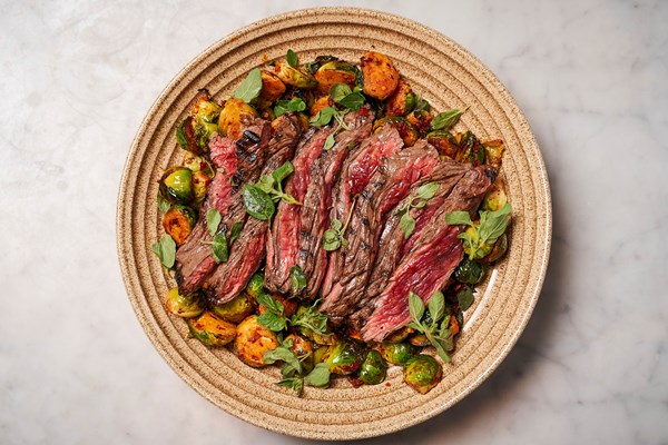 Grass-fed Irish beef bavette with 'nduja sprouts